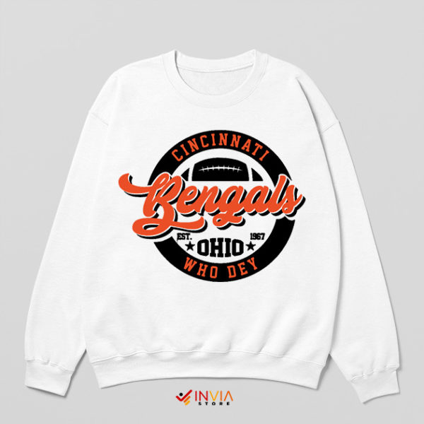 Badge Bengals Saying Who Dey White Sweatshirt