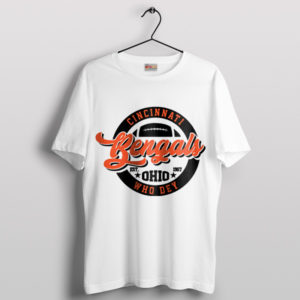 Bengals Cheer Who Dey Badge Logo White T-Shirt