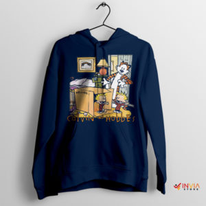 Calvin and Hobbes Artistic Illustration Navy Hoodie