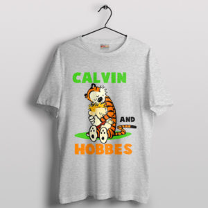 Cartoon Comics Calvin Hobbes Sport Grey T-Shirt