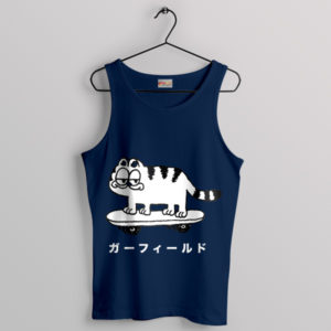 Cat Garfield Cartoon Japanese Art Navy Tank Top