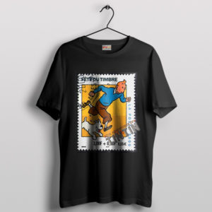 Classic Stamp Adventures of Tintin Black T-Shirt