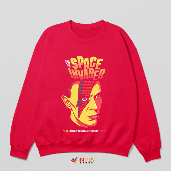 Comic Bowie I'm The Space Invader Red Sweatshirt