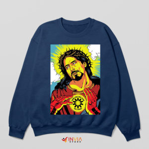 Comic Jesus Tony Stark Has A Heart Navy Sweatshirt