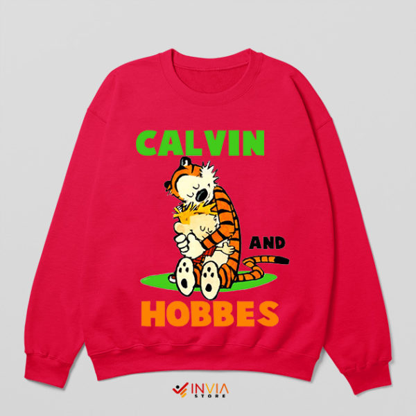 Comic Strip Art Calvin Hobbes Red Sweatshirt