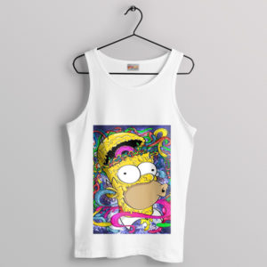 Crazy Homer Simpson Head Illustration White Tank Top