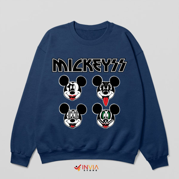 Mickey Face Kiss Band Cartoon Navy Sweatshirt