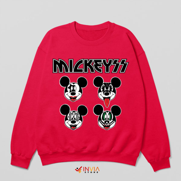 Mickey Face Kiss Band Cartoon Red Sweatshirt