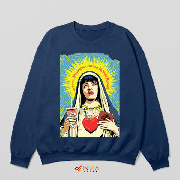 Pulp Fiction Mrs Wallace Saint Jesus Navy Sweatshirt