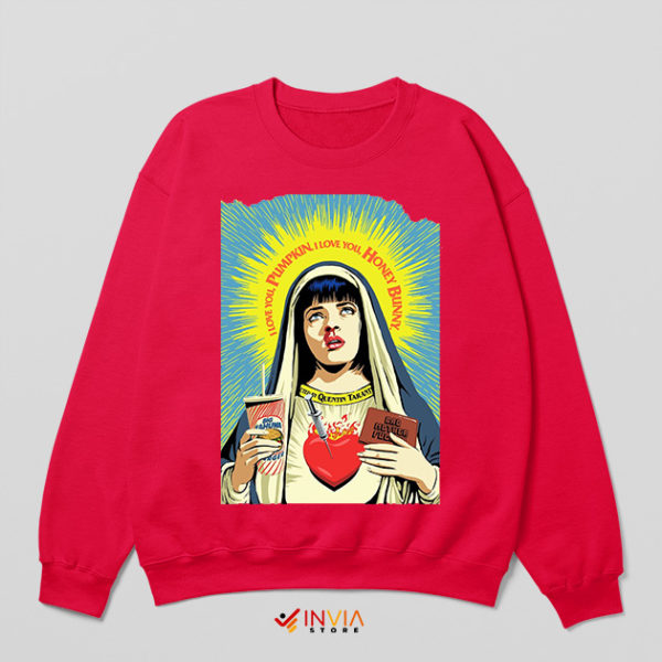 Pulp Fiction Mrs Wallace Saint Jesus Red Sweatshirt