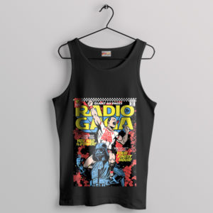 Retro Comic Art Radio Ga Ga Black Tank Top