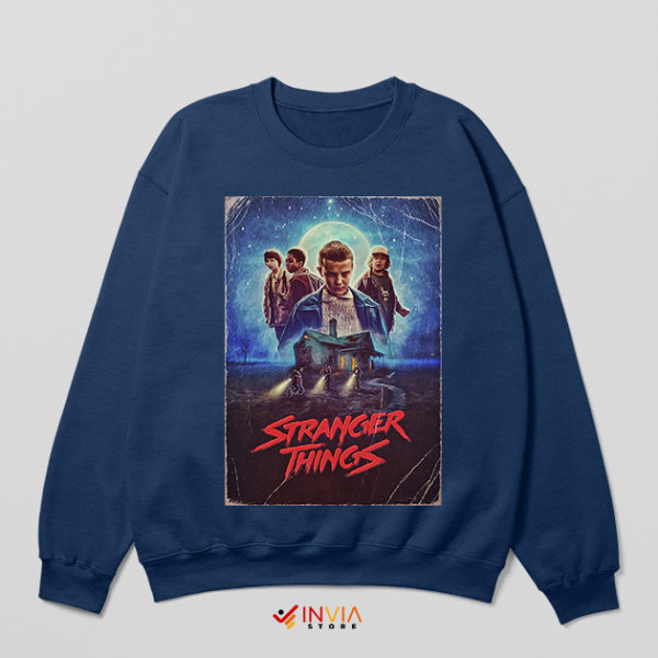 Retro Stranger Things 5 Characters Navy Sweatshirt