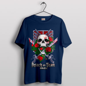 Sugar Skull Rose Attack on Titan Navy T-Shirt