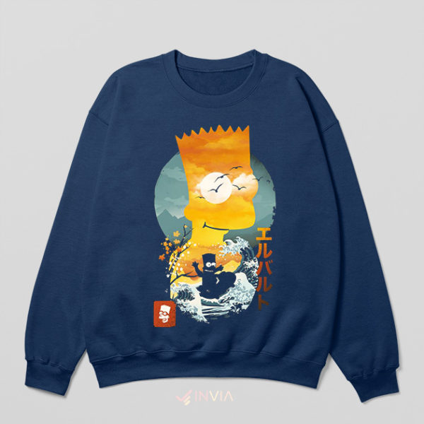 Traditional Ukiyo-E Art Bart Simpson Navy Sweatshirt