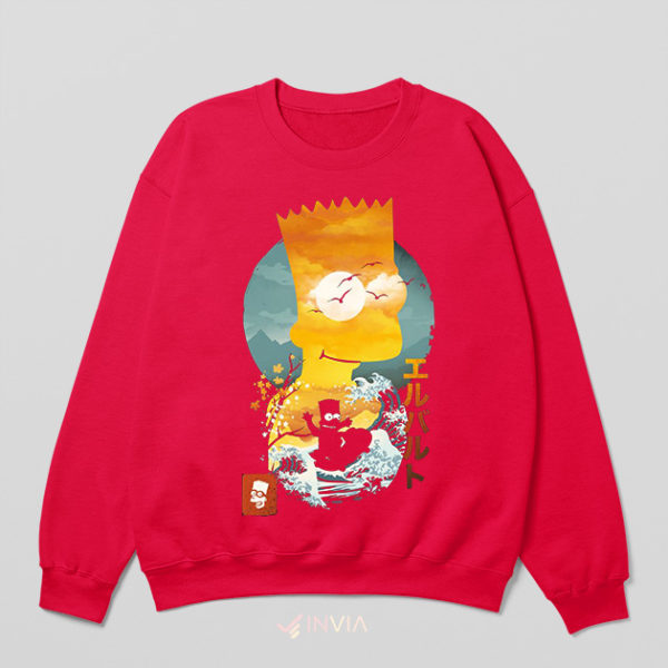 Traditional Ukiyo-E Art Bart Simpson Red Sweatshirt