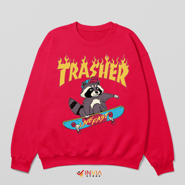 Trash Animals Habits Skateboarding Red Sweatshirt