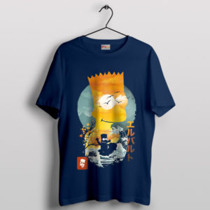 Ukiyo-E-Inspired Bart Simpson Graphic Navy T-Shirt