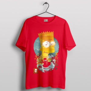 Ukiyo-E-Inspired Bart Simpson Graphic Red T-Shirt