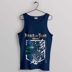 Aot Eren Yeager Long Hair Graphic Navy Tank Top