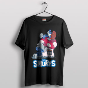 Cartoon Mashup The Smurfs X Snoopy Black T-Shirt