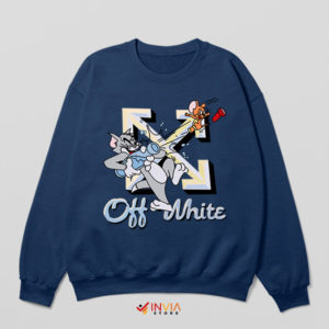 Cartoon Off White Tom and Jerry Navy Sweatshirt