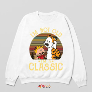 Comic Classic Calvin and Hobbes White Sweatshirt