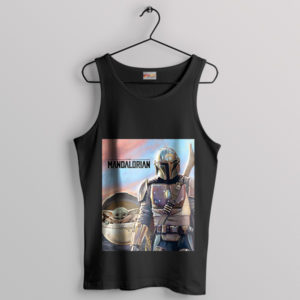 Din Djarin With Grogu Mandalorian 3 Black Tank Top