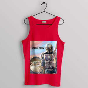 Din Djarin With Grogu Mandalorian 3 Red Tank Top