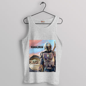 Din Djarin With Grogu Mandalorian 3 Sport Grey Tank Top