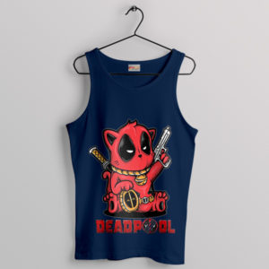 Funny Cat Deadpool in Multiverse Navy Tank Top