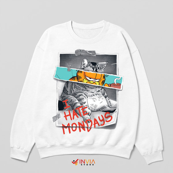 I Hate Mondays Garfield Cat White Sweatshirt