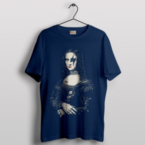 Meme Face Mona Lisa Kiss Band Navy T-Shirt