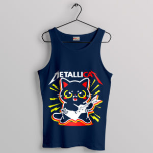 Metallica Music Meets Meowtallica Navy Tank Top