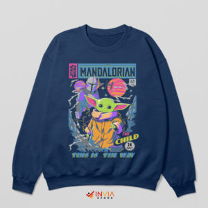 Retro Comic Vibes Grogu And Mando Navy Sweatshirt