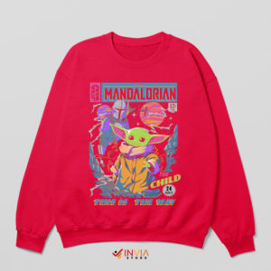 Retro Comic Vibes Grogu And Mando Red Sweatshirt