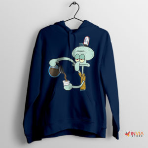 Squidward and Coffee in SpongeBob Navy Hoodie