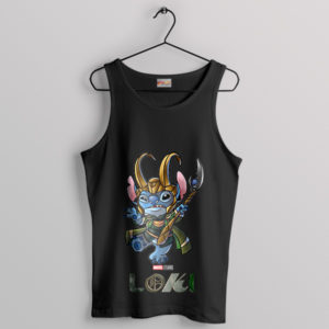 Stitch Goes Loki Marvel Parody Black Tank Top