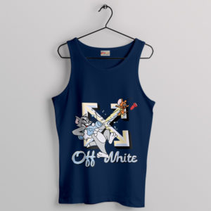 Tom and Jerry Cartoon Off White Navy Tank Top