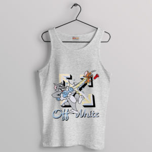 Tom and Jerry Cartoon Off White Sport Grey Tank Top