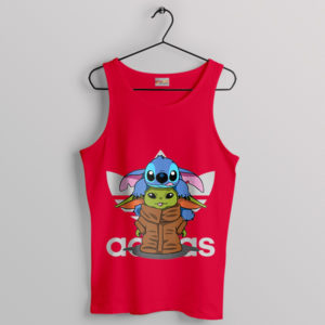 Adorable Space Duo Stitch and Grogu Red Tank Top