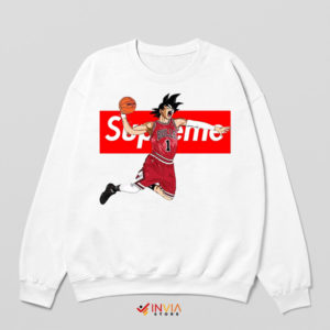 Air Goku Slam Dunking with Chicago Bulls White Sweatshirt