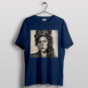 Amy Winehouse Portrait Paint Art Graphic Navy T-Shirt