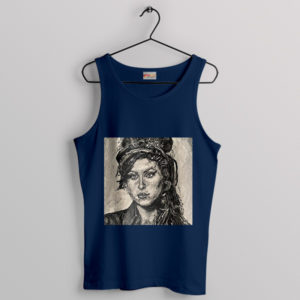 Brush with Amy Winehouse Art-Inspired Navy Tank Top