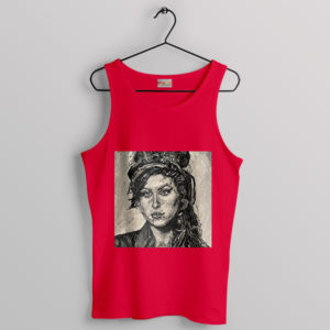 Brush with Amy Winehouse Art-Inspired Red Tank Top