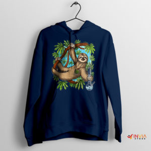 Cannabis Hanging Sloth and Weed Art Navy Hoodie