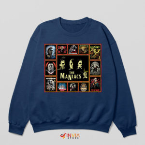 Character Lineup The Maniacs Horror Film Navy Sweatshirt