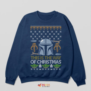 Galactic Holiday Din Djarin Ugly Christmas Navy Sweatshirt