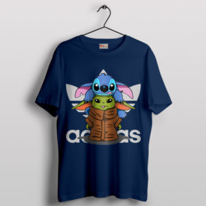 Interstellar Cuteness Stitch Baby Yoda Navy T-Shirt