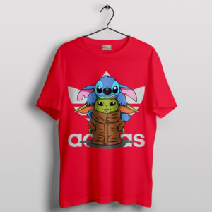 Interstellar Cuteness Stitch Baby Yoda Red T-Shirt