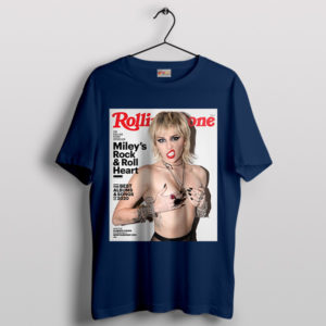 Pop Icon Miley Cyrus Rolling Stone Navy T-Shirt